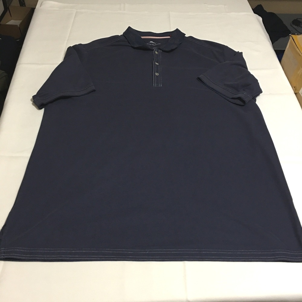Tommy Bahama Polo Shirt Mens 2XT Navy Blue Supima Cotton Embroidered Collar